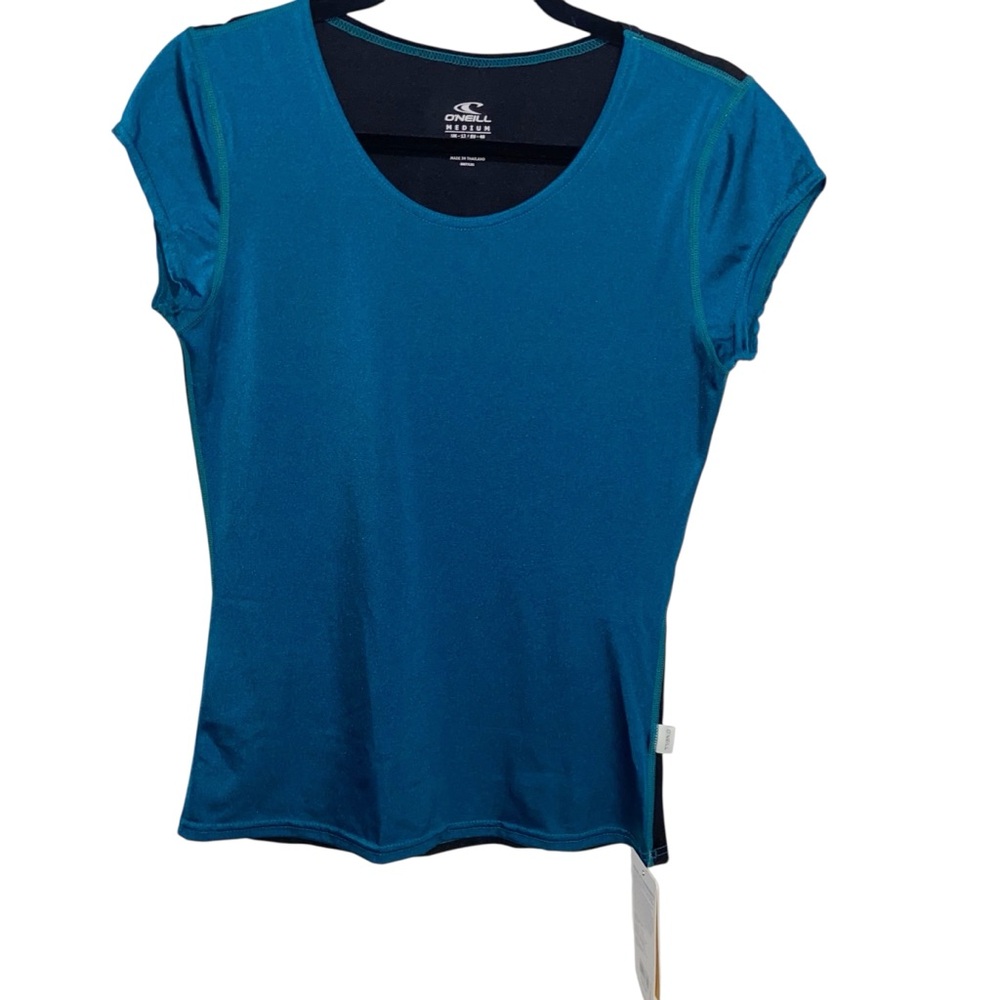 O’Neill Rash Guard Womens Medium UPF 50+ Short Sleeve Surf Beach Teal Black